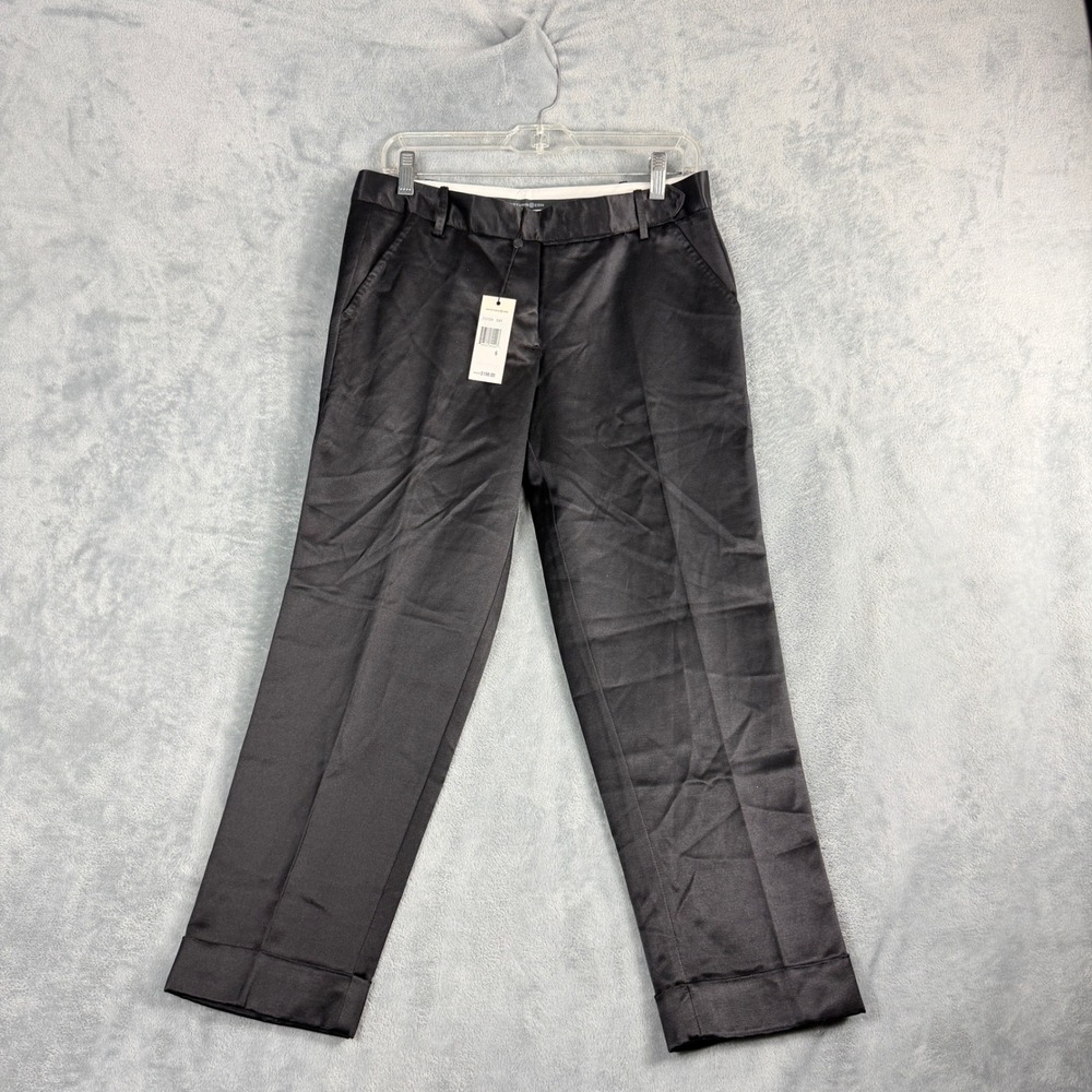 Max Studio Womens 6 Black Silk Blend Trousers Straight Leg Cuffed Quiet Luxury